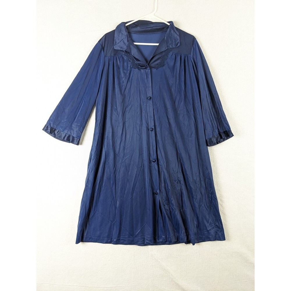 Womens Blue Gown Robe Vintage Sz L See Measurements Navy Blue